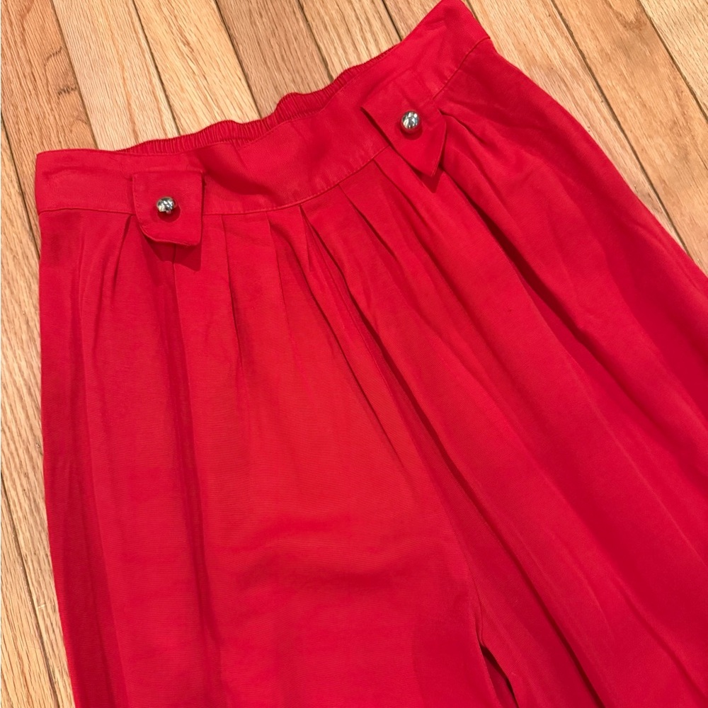 VTG Mainframe Red Women's High Waisted Pants Silver Button Detail Retro 80s
